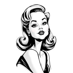 A glamorous actress from the 1940s posing for a black-and-white portrait, with elegant, flowing lines capturing her dramatic expression and soft lighting.

