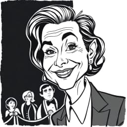 A celebrity at a film premiere, with a stylized caricature capturing their confident smile and flowing lines emphasizing their dramatic features.

