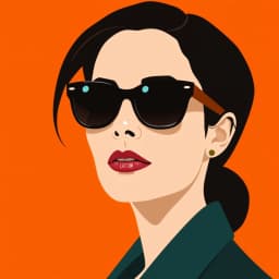 A woman in sunglasses standing in front of a bright orange wall
