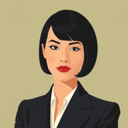 a professional woman with a sleek bob haircut in a business suit in the clean, minimal style of Alex Katz.