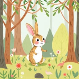 a little rabbit exploring a forest in the charming