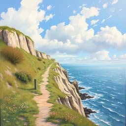 a coastal cliff path on a windy spring day