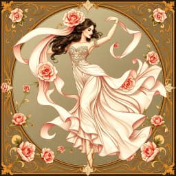 an elegant dancer with flowing ribbons and roses