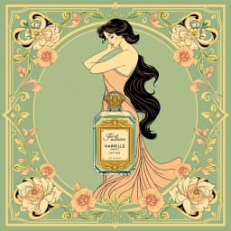 a vintage perfume advertisement with a graceful muse