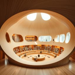 A community library shaped like overlapping tree rings
