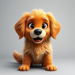 An anthropomorphic dog (e.g., a golden retriever) with exaggerated facial expressions, emphasizing fluffy fur and a playful personality.