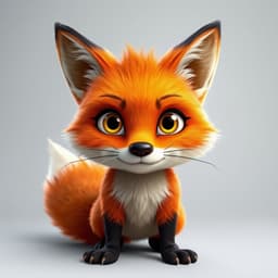 An anthropomorphic fox with exaggerated facial expressions, vibrant orange fur, and a mischievous look.