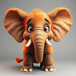 An anthropomorphic elephant with exaggerated facial expressions, focusing on textured skin, large floppy ears, and a humorous personality.