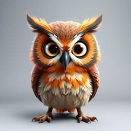 An anthropomorphic owl with exaggerated facial expressions, featuring sharp, colorful feathers and wide, expressive eyes.