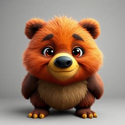 An anthropomorphic bear with exaggerated facial expressions, showcasing thick, textured fur and a warm but expressive demeanor.