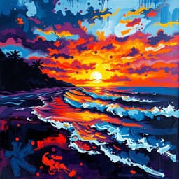 sunset on a tropical beach with waves