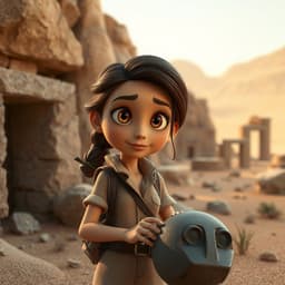 A female archaeologist examining ancient ruins in the desert