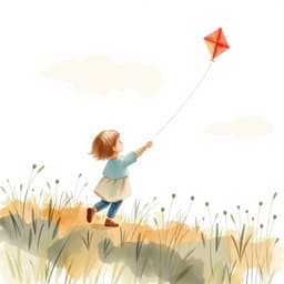 A child flying a kite in a meadow