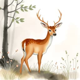 A deer in a misty forest