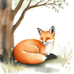 A fox resting under a tree