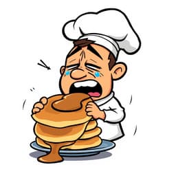 A chef crying over a burnt pancake