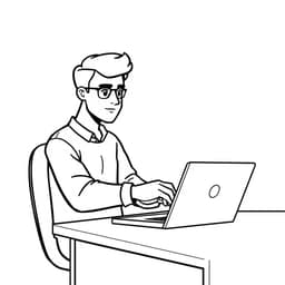 A focused remote worker sitting at a desk, typing on a laptop