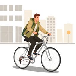 a man riding a bicycle through the city