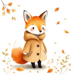 A fox wearing a cozy autumn coat, standing among falling leaves