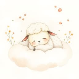 A sleepy sheep nestled in a bed of soft clouds, with pastel-colored wool.