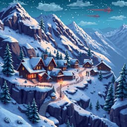 Snowy Mountain Village at Night