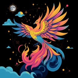 A mythical phoenix rising from the flames