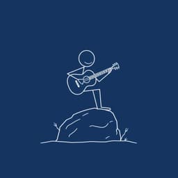 A stickman playing the guitar while sitting on a rock