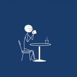 A stickman drinking coffee at a table