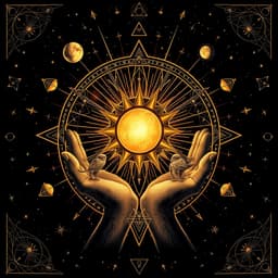 A pair of hands holding the sun and moon, surrounded by astrological symbols
