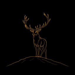 a majestic stag standing on a hilltop, its antlers stretching like tree branches.