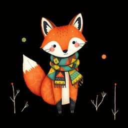 A whimsical fox wearing a patchwork scarf – A cute, stylized fox with textured fur and a colorful, patterned scarf, standing in a magical forest.