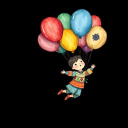 A little boy flying with a bunch of colorful balloons – A whimsical floating adventure, with the balloons forming a beautiful patchwork of vibrant colors and patterns.