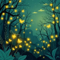 an enchanted forest where fireflies and tiny fairies illuminate the night