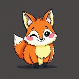 A chubby fox with orange and yellow fur, big ears, and an adorable grin.
