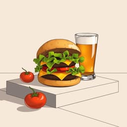 a cheeseburger with lettuce, tomato, and a cold beer