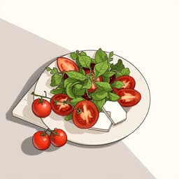 a gourmet salad with tomatoes, cheese, and mixed greens