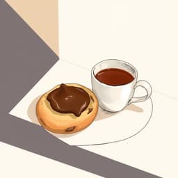 a pastry filled with chocolate and a cup of hot tea