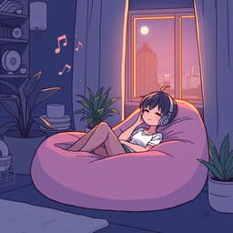 relaxing on a beanbag with soft music playing in the background