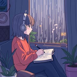 writing in a journal while watching the rain fall outsid