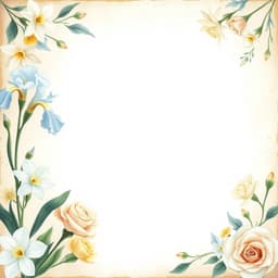 Iris, Daffodils, and Roses in gentle blue, white, and pale yellow