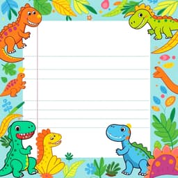 a playful notebook page with dinosaurs roaming the borders, such as T-Rex, Triceratops, and Stegosaurus.