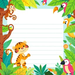 a lively notebook page with jungle animals such as monkeys, tigers, and parrots.