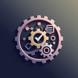 Generate an icon that embodies project management, with interconnected gears and task-oriented symbols like checkmarks or calendars.