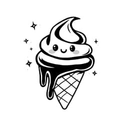 A kawaii ice cream cone with a happy face, melting slightly, with sparkles around it.