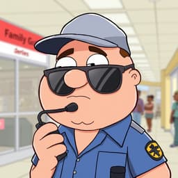 An overenthusiastic mall security guard who takes his job way too seriously, wearing aviator sunglasses indoors and constantly using walkie-talkies for unnecessary situations.