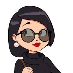 A dreamy fashion designer with sleek jet-black hair in a chic bob cut, red lipstick, and a stylish black turtleneck, always sketching out the next big fashion trend.