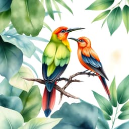 Tropical Birds Amidst Lush Jungle Leaves