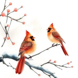 Soft Watercolor Depictions of Cardinals in Snowy Landscapes