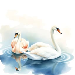 Serene Watercolor Swans Floating on Calm Lakes