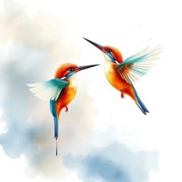 Vibrant Watercolor Kingfishers Captured Mid-Dive